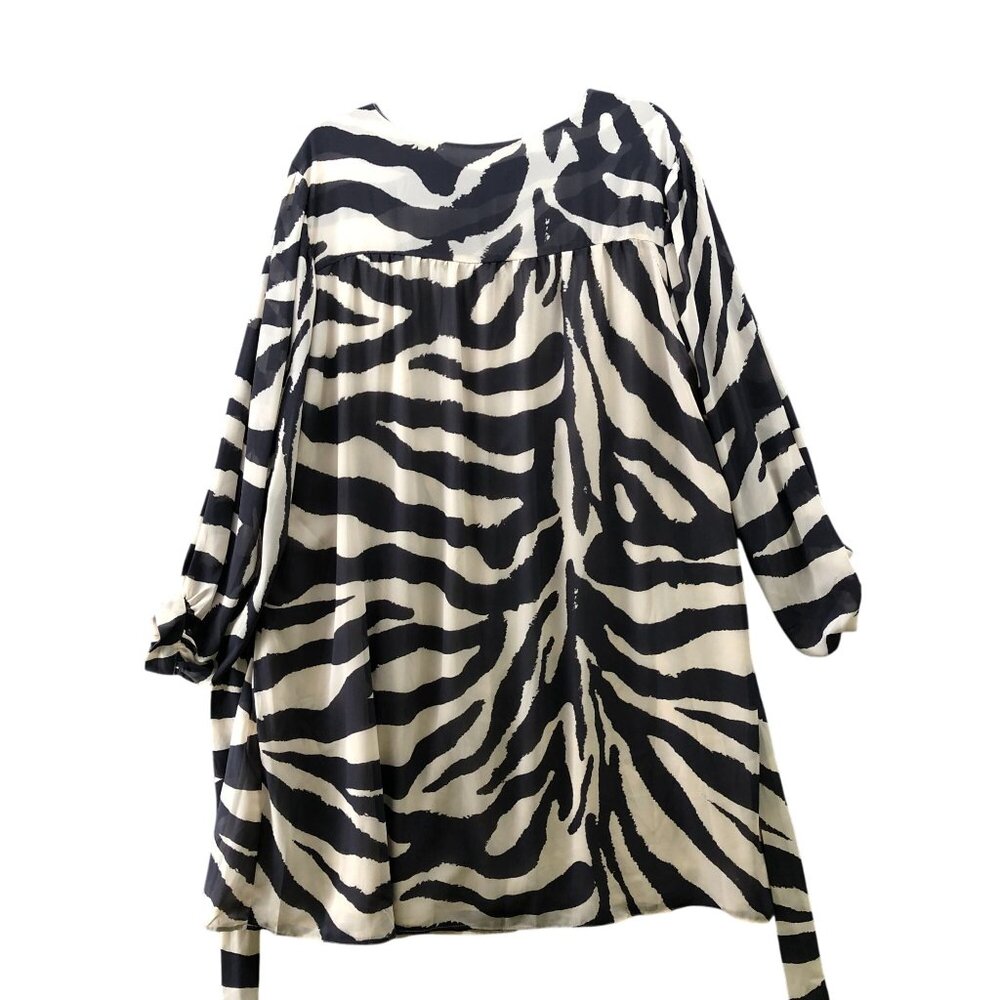 H&M Long Sleeve Dress Womens XXL‎ Ivory Black Zebra Print A-Line Knee Length - Picture 2 of 9